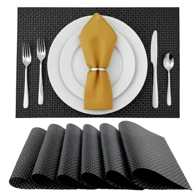 Produktbild von Platzsets 45x30 cm, Tischunterlagen Untersetzer abwaschbar, Platzmatten schwarz 12er Set