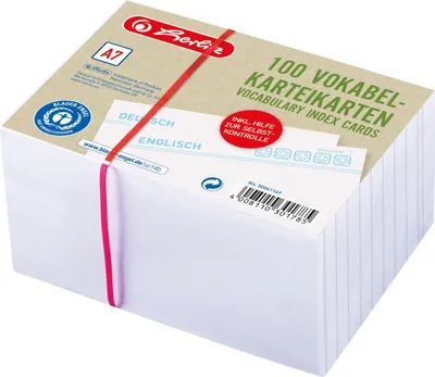 Produktbild von Herlitz Karteikarte A7 Vokabeln liniert weiß Blauer Engel 100er, Weiß, A7, Liniertes Papier, 200 g/m², 100 Stück(e)