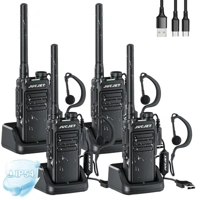 Imagen del producto de Kit de walkie-talkies de 4 unidades - PMR446, resistente al agua - 16 canales - Recargable -