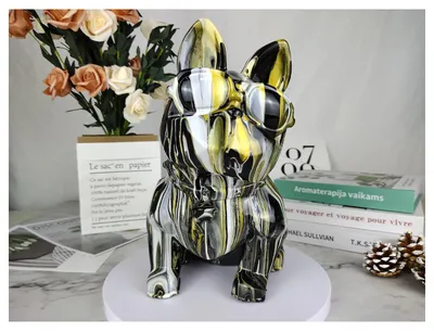 Produktbild von Dekorative Bulldoggenfigur mit Flüssigfarbe, inklusive Sparschweinfunktion, geeignet für Zuhause und Büro (6 Farben: Schwarz, Weiß, Gold).