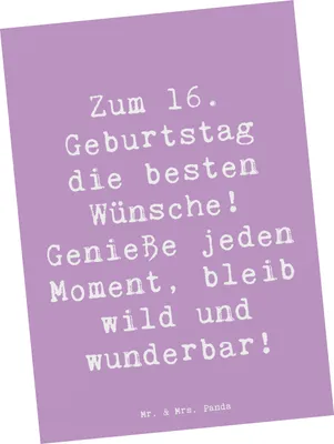 Produktbild von Mr. & Mrs. Panda Postkarte Spruch 16. Geburtstag Glück - Lavendeltraum - Geschenk, besondere Wünsche, Liebesbotschaft, Grußkarte, Happy Birthday, Alter, Fotokarte