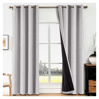 Produktbild von Verdunklungsvorhänge Falscher Leinen 2er Set, 140x300cm, Kälteschutz Thermovorhang mit Ösen, lichtundurchlässige Vorhänge für Wohnzimmer, Lärmschutzvorhang, moderne Schlafzimmer Vorhänge, hellgrau