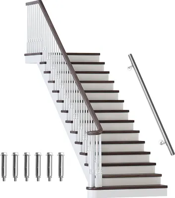 Immagine prodotto di Hengda corrimano in acciaio inox 50 - 200 cm ringhiera per scale per interni ed esterni ringhiera a muro per scale in tubo di acciaio inox V2A, con materiale di montaggio, lunghezza: 100 cm