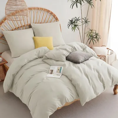 Image de TRANKIELO® - Ensemble de couette 135x200 cm – 4 pièces – Literie en microfibre 100% – Couleur beige