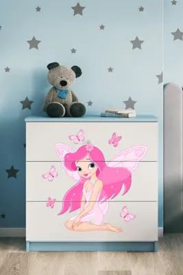 Produktbild von Kinderkommode mit Schubladen Elfe mit Schmetterlingen in der Farbe Blau Babydreams