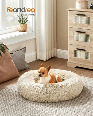 Produktbild von FEANDREA Hundebett, Katzenbett, weicher Plüsch, 60 cm, Khaki PGW038S01