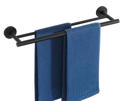 Obrázek produktu pro Držák na ručníky, černý, 50 cm, dvojitý, nerezová ocel SUS304, montáž pomocí šroubů