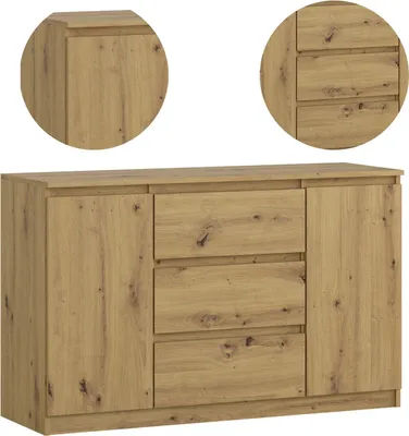 Zdjęcie produktu dla YUMEBLY | Komoda BASIC 2D3S 120x75x40 cm – praktyczna komoda z szafkami i szufladami do salonu, sypialni i biura | Dąb Artisan