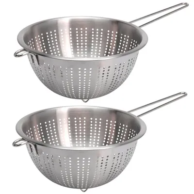 Produktbild von 2er Set Küchensieb Edelstahl Sieb Ø 24 cm Abtropfsieb Seiher Nudelsieb mit Griff Salatsieb Metallsieb Küchenhelfer