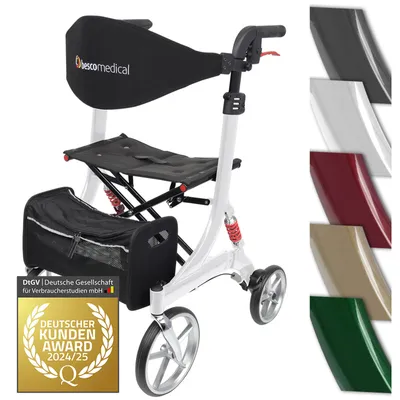 Produktbild von Leichtgewicht Rollator SPRING - Gehhilfe mit Komfort-Federung - höhenverstellbar & faltbar - Modell L Polarweiß - Bescomedical