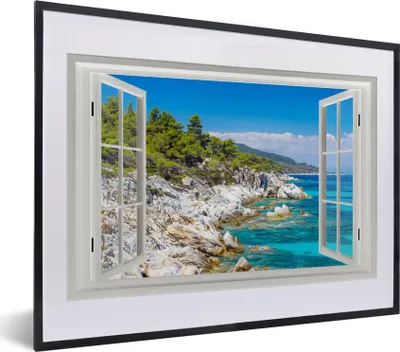 Produktbild von MuchoWow® MuchoWow® Gerahmtes Poster Aussicht - Meer - Felsen 40x30 cm - Poster mit zchwarzem Bilderrahmen - Bilderrahmen - Poster im Rahmen