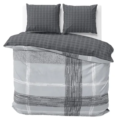 Produktbild von Baumwolle Bettwäsche 200x220 cm Anthrazit Grau Wendebettwäsche Gestreift 3 teilig