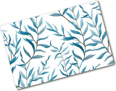 Produktbild von Tulup Glas Herdabdeckplatte - 80x52 cm - Glaskeramikkochfeld-Abdeckung Spritzschutz Glasabdeckplatte - Einteilig - Blumen & Pflanzen - Blätter - Blau
