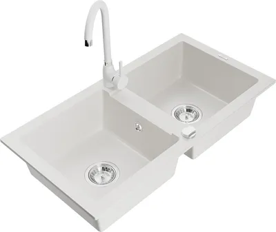 Produktbild von Mexen Mario 2-Becken-Granitspüle mit Mischbatterie Telma, Weiß - 6504-20-670200-20