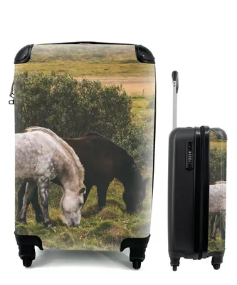 Produktbild von MuchoWow® Koffer Handgepäck Trolley Rollkoffer Kleine Reisekoffer mit 4 Rollen - Pferde - Schwarz - Island - Cabin Size < 55x40x23 cm & 55x40x20 cm - Fotokoffer - Kabinenkoffer - Boardgepäck - Reise-Box - Reisekoffer - Reisegepäck - Koffer mit Bild - Trolley für Kinder