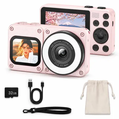Produktbild von 4K 64MP Digitalkamera,Vlog-Kamera, tragbare Kamera mit 18-fachem Digitalzoom,Dual-Display,Beauty-Licht und 32GB SD-Karte, für Jugendliche und Anfänger