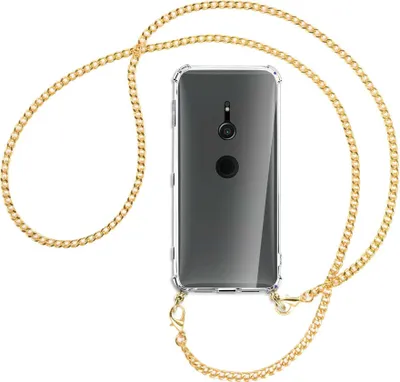 Produktbild von Handykette Backcover-Schutzhülle mit Band (Metall goldfarben) für Sony Xperia XZ2 - goldfarbene Kette