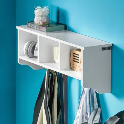 Obrázek produktu pro Nástěnná věšáková lišta – 4 háčky – šířka 60 cm – nutná montáž – bílá barva