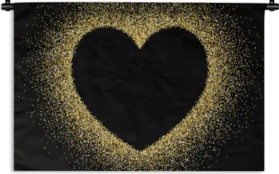 Produktbild von MuchoWow® Wandteppich Wandbehang Goldenes Herz auf schwarzem Hintergrund 150x100 cm Tapisserie Dekoration Wandtuch - Waschbar - Tapisserien - Wand-Decke