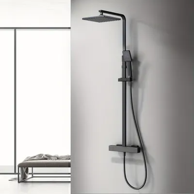 Produktbild von Duschset Schwarz - Duschpaneel - Regendusche - Handbrause - Außendusche - Edelstahl