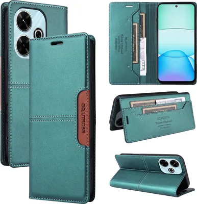 Produktbild von Handyhülle für Xiaomi Redmi 13 4G Hülle, Leder Flip Wallet Kartenfach Stand Schutzhülle Grün