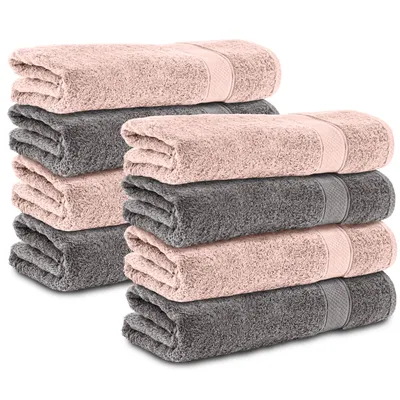 Produktbild von Komfortec 8er Duschtücher 70x140 cm Set aus 100% Baumwolle, 470g/m², Frottee, Weich, Anthrazit Grau/Rosa
