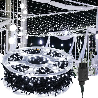 Obrázok produktu pre Peviasot 200M, 1000 LED, svetelný reťazec, studená biela, tmavozelený kábel, vhodné na Vianoce, do záhrady, na balkón, na párty