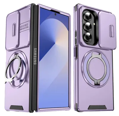 Produktbild von Handyhülle für Samsung Galaxy Z Fold7 Dual-Layer Stoßfest Militär Hülle mit Dia Kameraschutz, Magnetisch Ring Ständer Lila