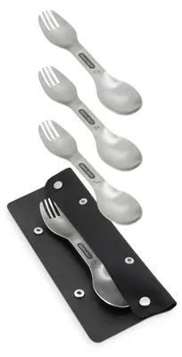 Produktbild von Edelstahl Besteck für Camping & Picknick, stapelbar, leicht & stabil, mit Fruchtmotiv, recyceltes PET Etui, 12.9 cm
