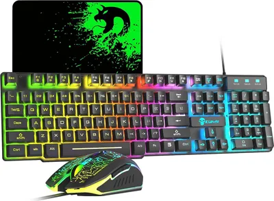 Produktbild von Tastatur- und -Maus-Set 12 RGB-Beleuchtungsmodus 104 Tasten Vollständige Anti-Ghosting-Beleuchtung Tastatur 2400 DPI 6-Tasten-USB-optische Spielmaus