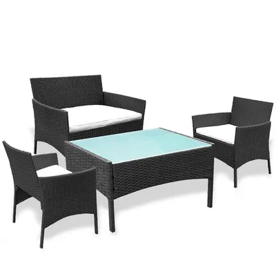 Produktbild von TolleTour Polyrattan Gartenmöbel-Set - Tisch, Sofa & 2 Stühle - Schwarz