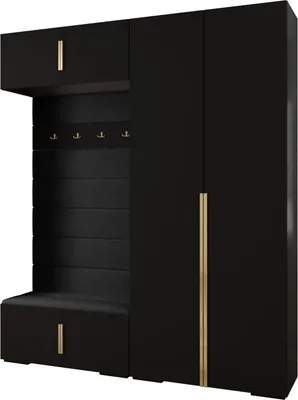 Produktbild von MEBLE KRYSPOL Inova 1 Möbelset Garderobe, 236,7x200x47cm - Schwarz, Manila 18, Gold