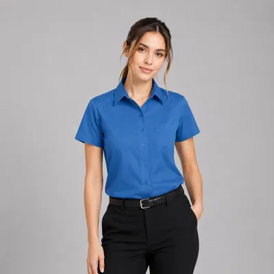 Produktbild von Damen Bluse halbarm royal blue, Gr. 46 : 46 : royal blue : 60% Baumwolle 40% Polyester, KI-generiertes Bild