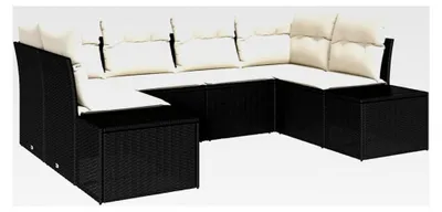 Produktbild von 6-teiliges Garten-Sofaset mit Kissen Schwarz Poly Rattan Lounge Sofa Outdoor