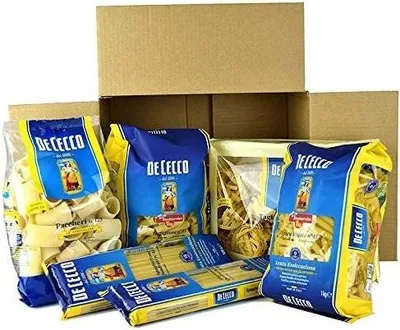 Produktbild von De Cecco Box Italienische Pasta ( 6 x 500g ) 5 verschiedene Formate Paccheri - Spaghettoni Quadrati- Penne Rigate - Tagliatelle all'uovo - Tortiglioni