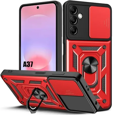 Image de Coque pour Samsung Galaxy A37 5G, Antichoc avec Anneau Réglable et Protection Caméra - Rouge