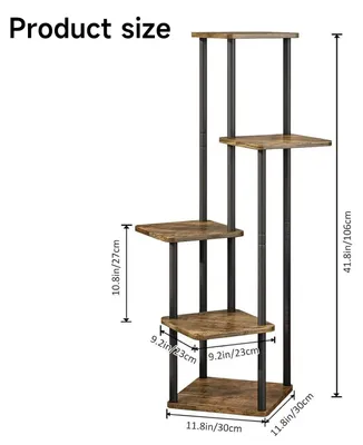 Immagine prodotto di Scaffale per piante interno - Scaffale a 5 livelli per fiori - Porta piante angolare con struttura in metallo e ripiani in legno - ideale per balcone, soggiorno o ufficio - in legno