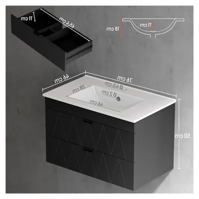 Produktbild von Hängender Waschbeckenunterschrank mit Keramikbecken und 2 Soft-Close-Schubladen, Schwarz, 76 x 46 x 50 cm