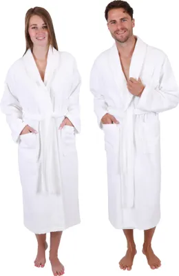 Produktbild von Betz Bademantel Frottee mit Schalkragen für Herren und Damen Berlin 100% Baumwolle Saunabademantel - langer Bademantel - Saunamantel Größe - L/XL - weiß