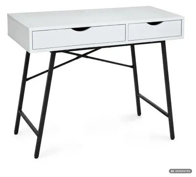 Produktbild von Schreibtisch RAX Weiß 100 cm 2 Schubladen schwarze Beine Industrial-Stil 100x48x80,5 cm