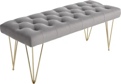 Produktbild von Sitzbank Polsterbank Pianobank Schuhbank mit Samtoptik Bettbank Klavierbank für Schlafzimmer, Wohnzimmer, Flur, Metall Grau 116 x 44,5 x 49 cm