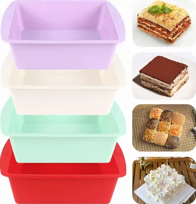 Produktbild von Flexibel Quadratische Silikon Kuchenform 4 Stück 17,5 cm