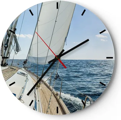 Produktbild von Wanduhr - Rund - Glasuhr - Meer Kreuzfahrt Segel - 40x40cm - Schleichendes Uhrwerk - Lautlos - zum Aufhängen bereit - Dekoration Modern - Wanddekoration aus Glas - C3AR40x40-3647