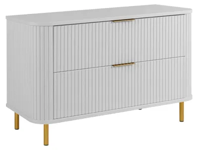 Produktbild von Stehender Badezimmerschrank mit Schubladen und Metallfüßen, Farbe Weiß, Griff gold, Füße gold, 100 x 41,5 x 66,7 cm