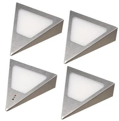 Produktbild von kalb | Dreieck LED Unterbauleuchten mit Sensor, Warmweiß, dimmbar, Edelstahl 4er Set warmweiß