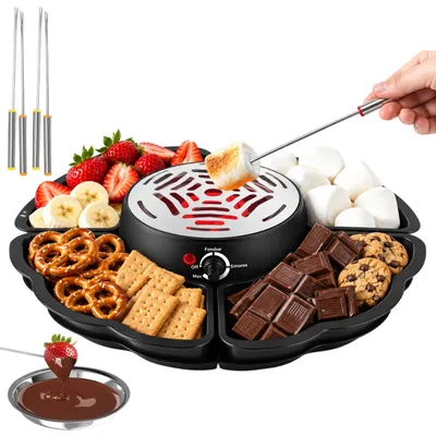 2-in-1 Elektrische Schokoladenfondue-Set, 4 Gabeln, Schwarz