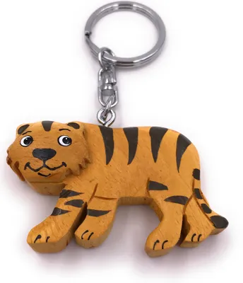 Produktbild von Onwomania Schlüsselanhänger aus Holz Tiger Großkatze Raubkatze Raubtier Tier Anhänger Charm