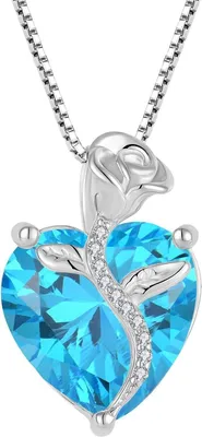 Produktbild von Herz Kette Damen 925 Sterling Silber Aquamarin Anhänger Rose Blume Schmuck