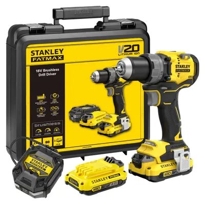 Image de STANLEY FATMAX V20 Perceuse Visseuse 80 Nm Brushless - Lithium 18V - 2 Batteries 2 Ah - SFMCD725D2K-QW