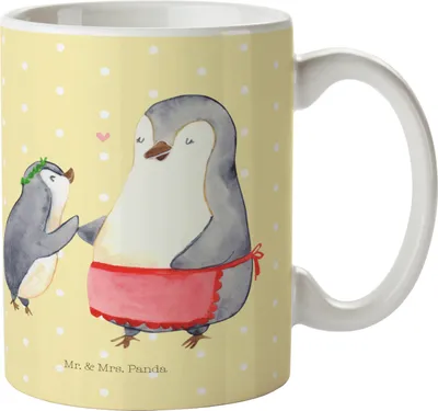 Produktbild von Mr. & Mrs. Panda Kaffeetasse Pinguin mit Kind - Gelb Pastell - Geschenk, Muttertag, Tasse, Mama, Mom, Lieblingsmensch, Vorbild, Motivtasse, Pott, Teetasse, Becher